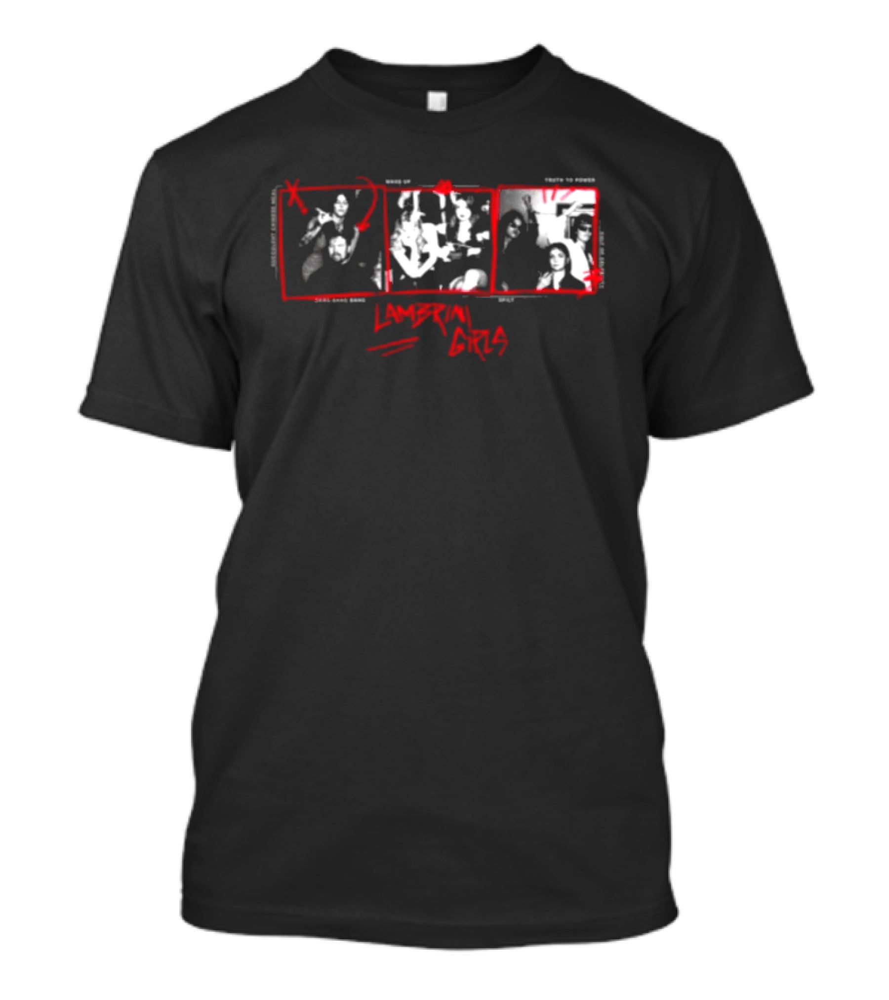 Lambrini Girls Shop No Refunds Black Punk Collage Explicit Notices T-Shirt