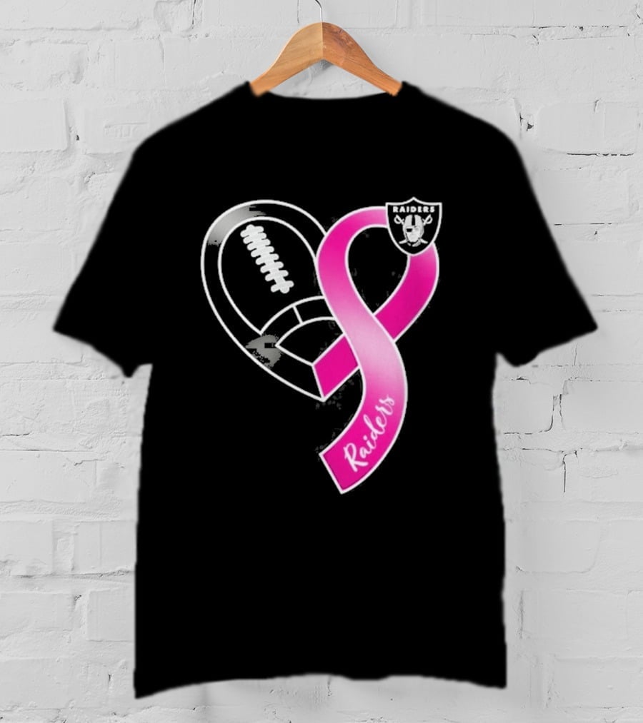 Las Vegas Raiders Breast Cancer Awareness Heart And Ribbon 2026 T-Shirt