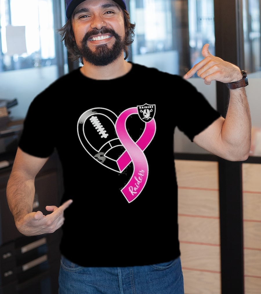 Las Vegas Raiders Breast Cancer Awareness Heart And Ribbon 2026 T-Shirt