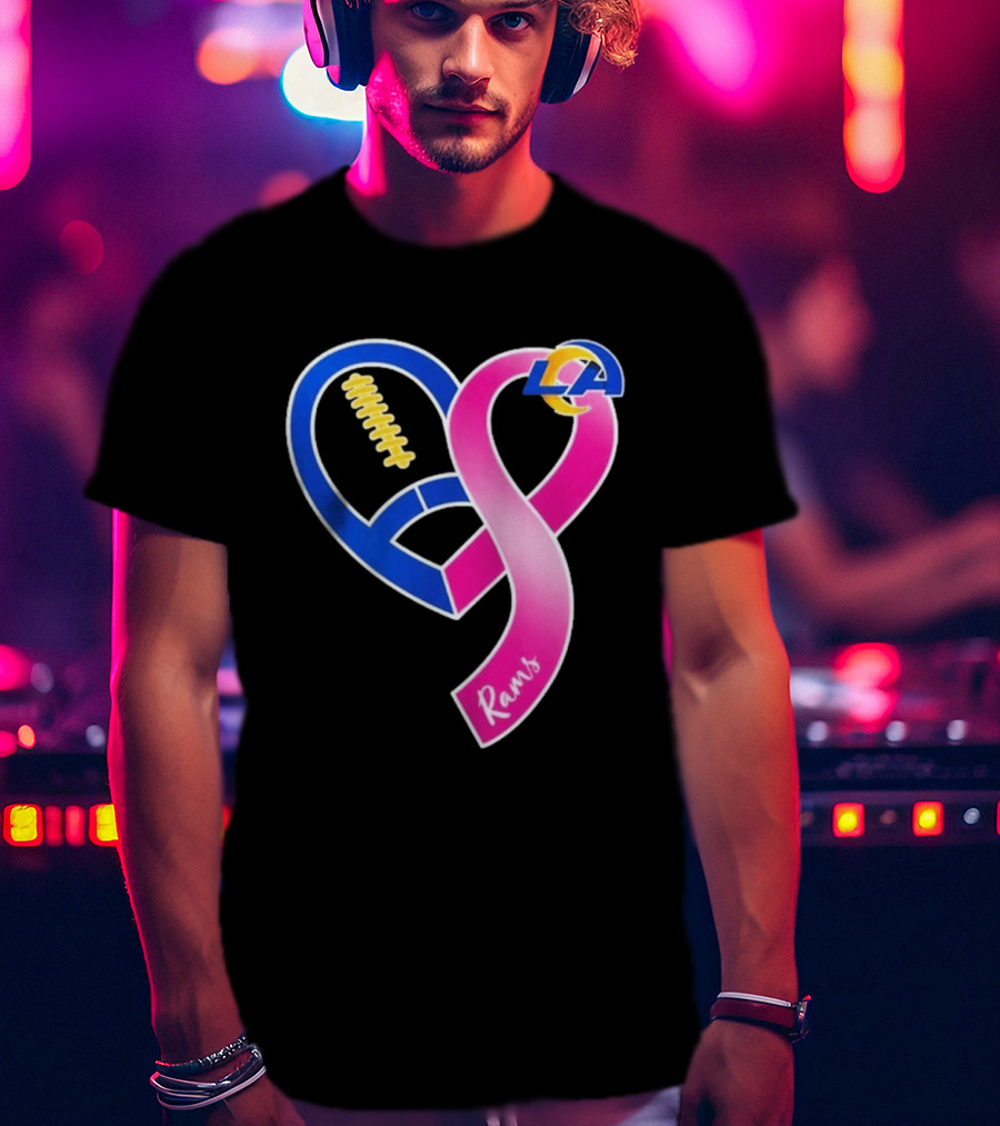 Los Angeles Rams Breast Cancer Awareness LA Ribbon Heart 2026 T-Shirt