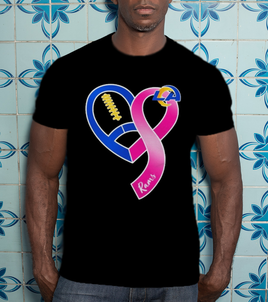 Los Angeles Rams Breast Cancer Awareness LA Ribbon Heart 2026 T-Shirt
