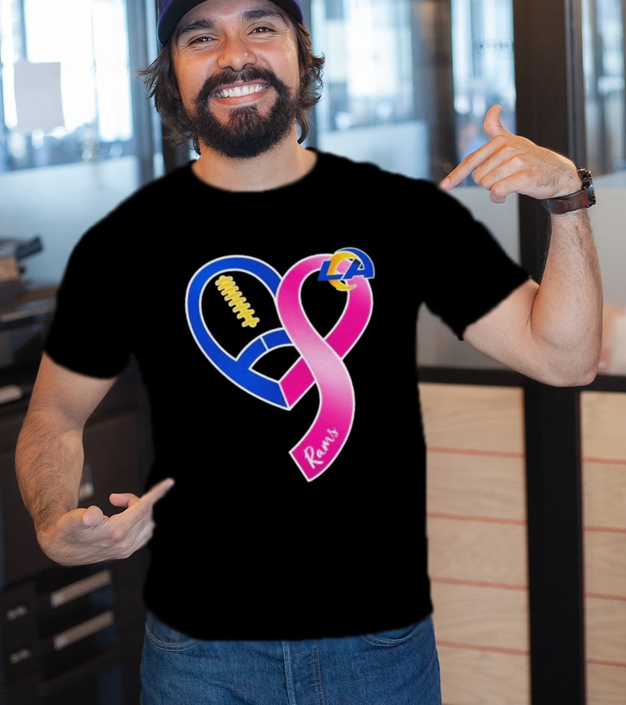 Los Angeles Rams Breast Cancer Awareness LA Ribbon Heart 2026 T-Shirt