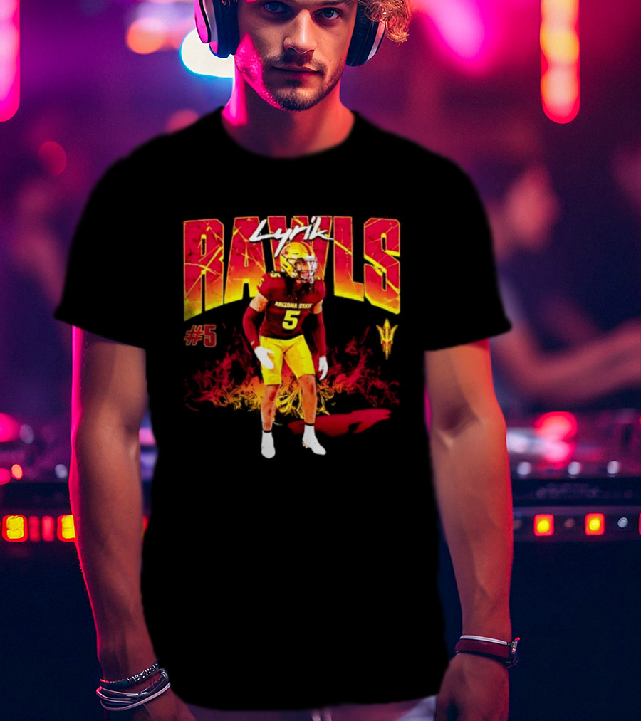 Lyrik Rawls #5 Arizona State Football Player Graphic With Sun Devils T-Shirt