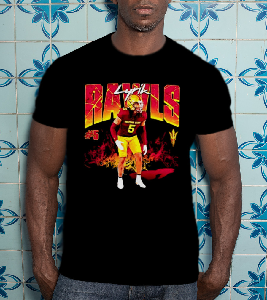 Lyrik Rawls #5 Arizona State Football Player Graphic With Sun Devils T-Shirt