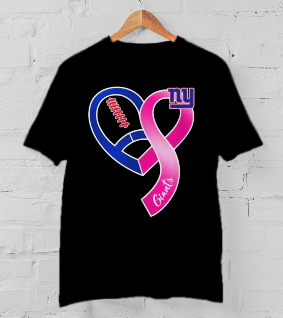 New York Giants Pink Heart Ribbon Breast Cancer Awareness 2026 T-Shirt
