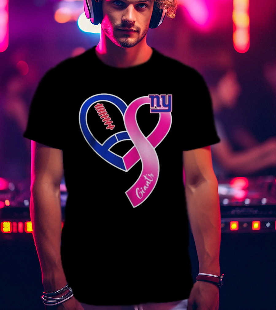 New York Giants Pink Heart Ribbon Breast Cancer Awareness 2026 T-Shirt