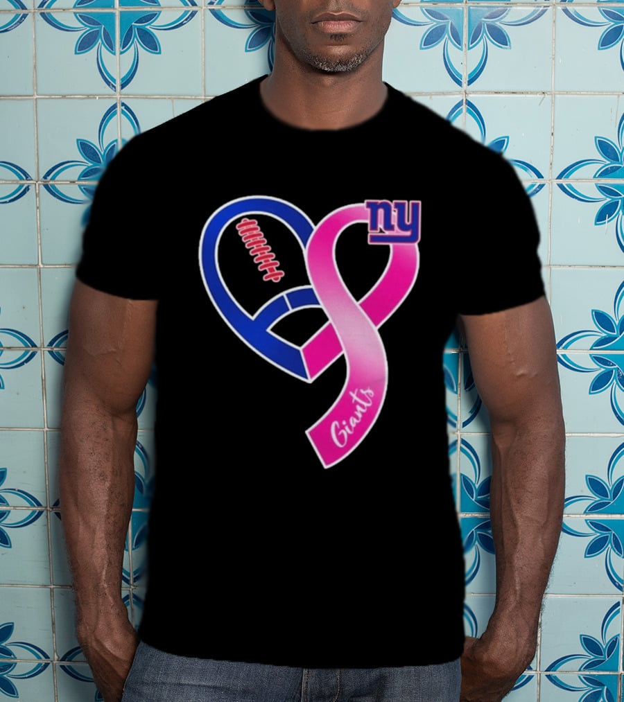 New York Giants Pink Heart Ribbon Breast Cancer Awareness 2026 T-Shirt