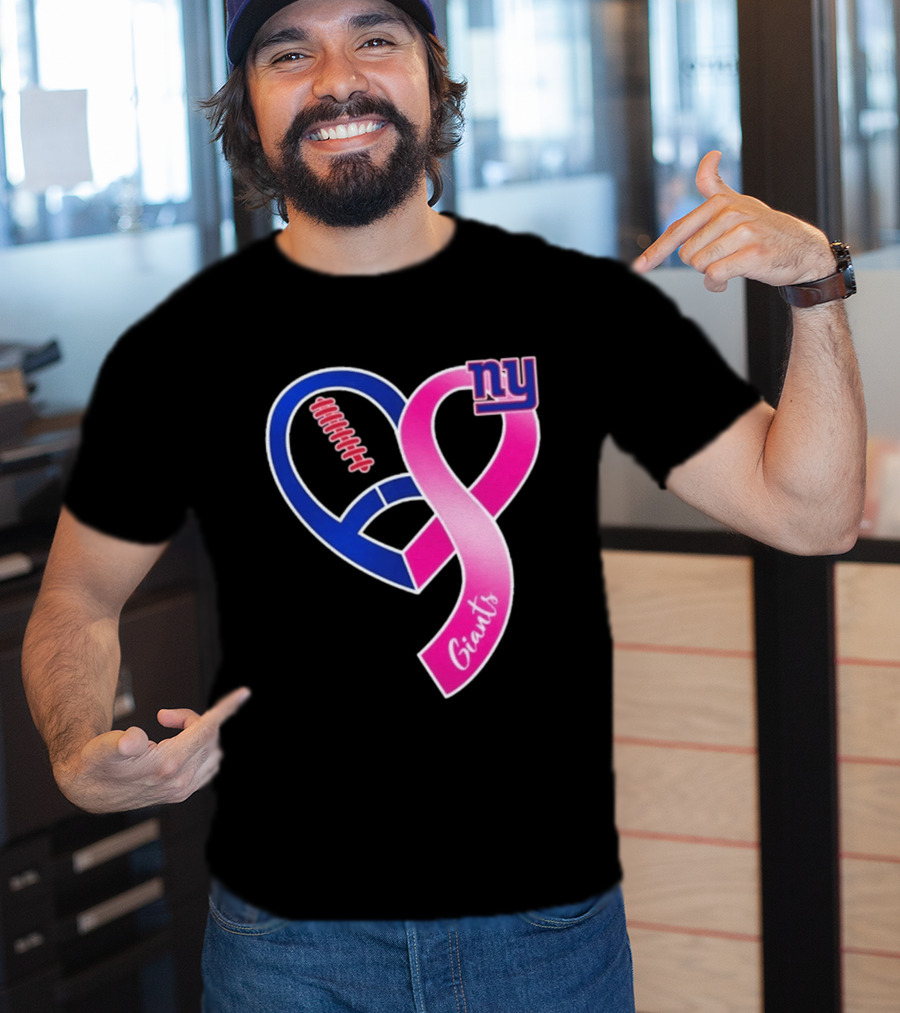 New York Giants Pink Heart Ribbon Breast Cancer Awareness 2026 T-Shirt