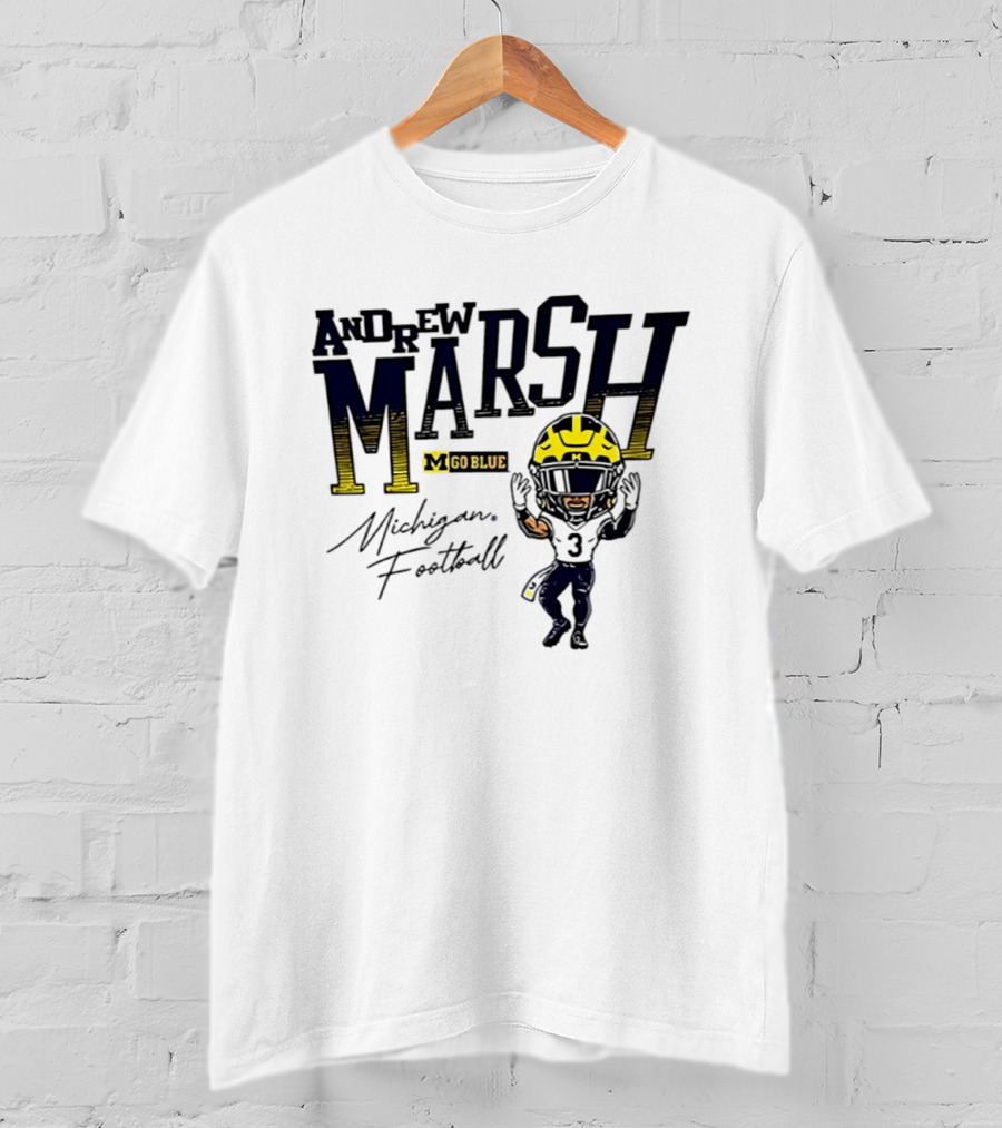 Andrew Marsh Go Blue Michigan Football Player Caricature T-Shirt