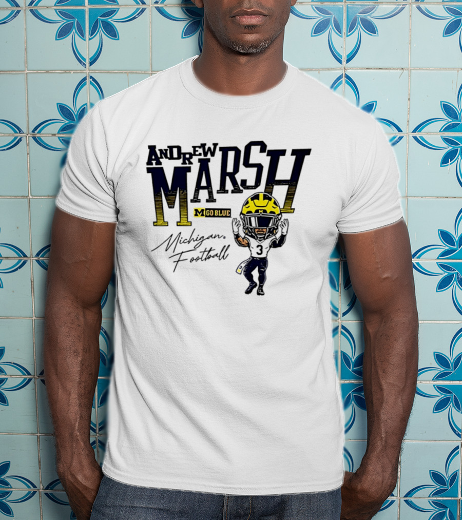 Andrew Marsh Go Blue Michigan Football Player Caricature T-Shirt