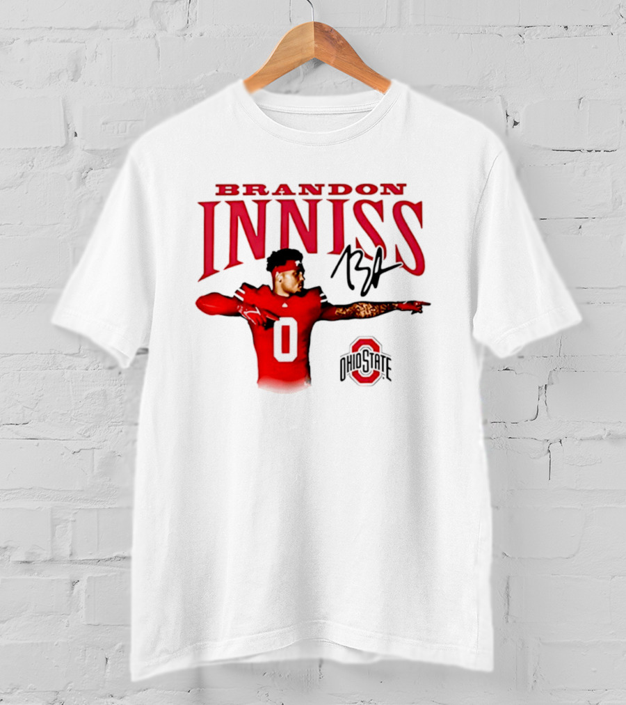 Brandon Inniss Ohio State Buckeyes Football Player Number 0 Action Pose Signature T-Shirt