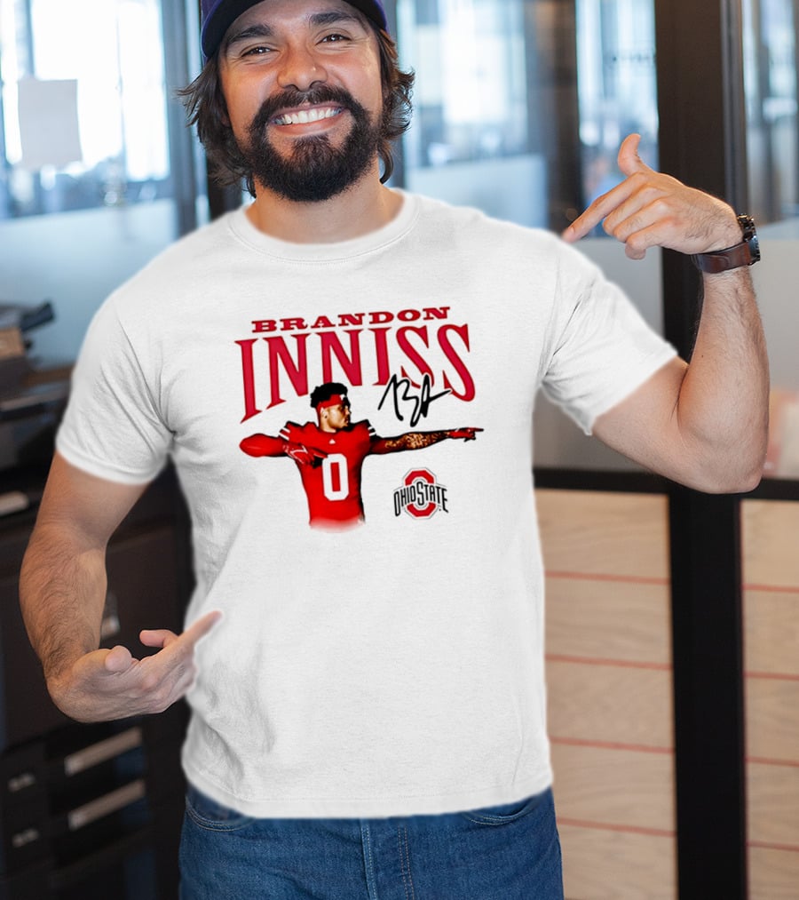 Brandon Inniss Ohio State Buckeyes Football Player Number 0 Action Pose Signature T-Shirt