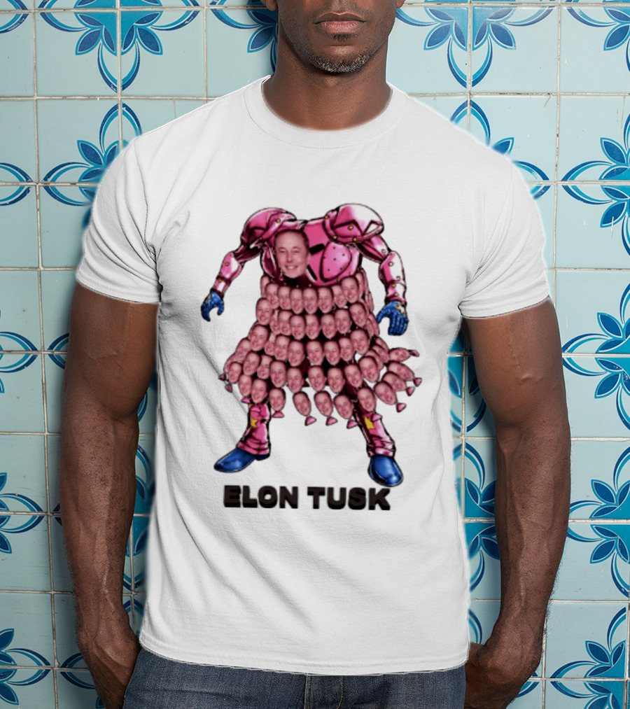 Elon Tusk Pink Armor Mosaic Elon Musk Faces T-Shirt