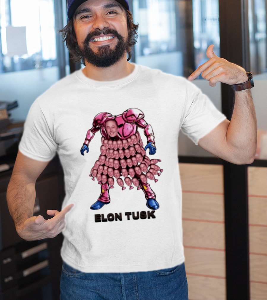 Elon Tusk Pink Armor Mosaic Elon Musk Faces T-Shirt