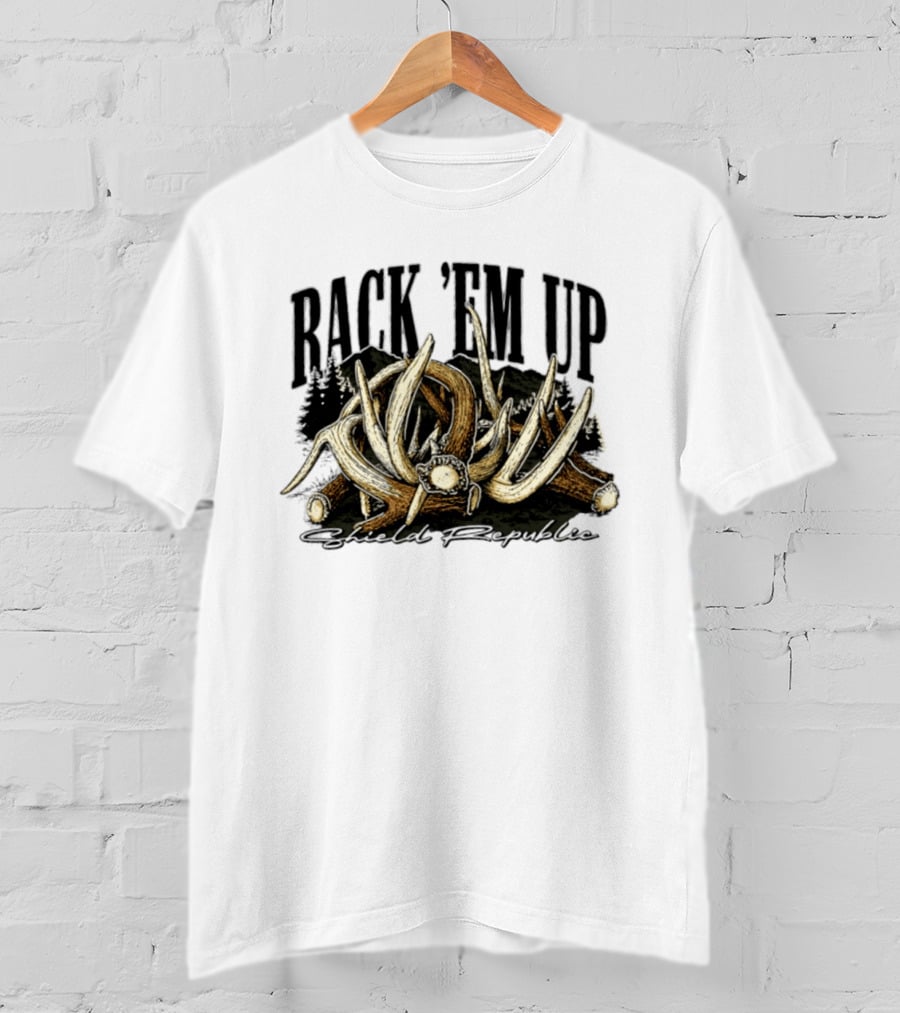 Rack 'Em Up Deer Antlers Hunting Shield Republic T-Shirt
