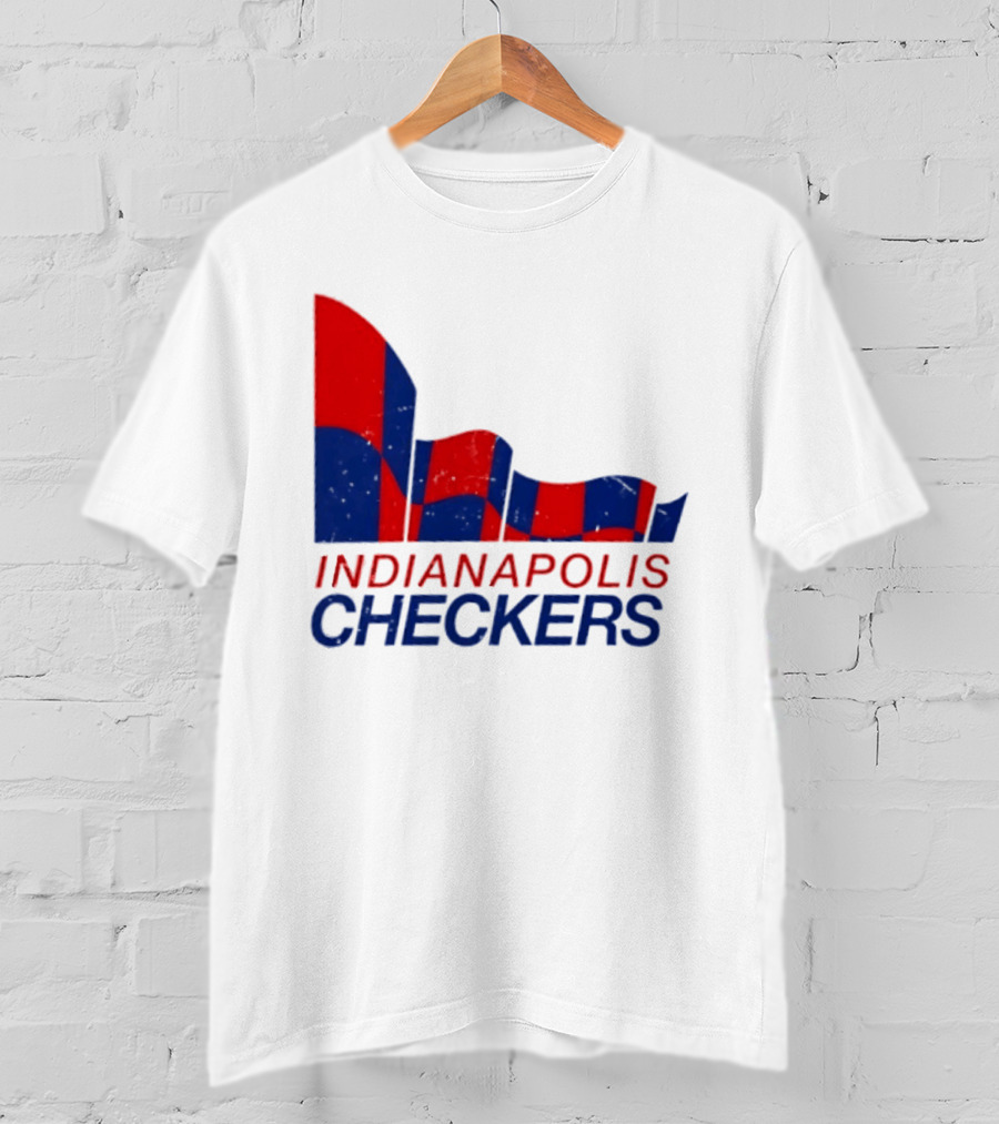 Indianapolis Checkers Vintage Hockey Team Red And Blue Flag T-Shirt