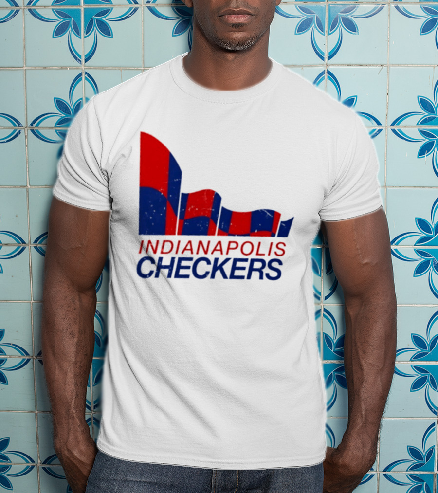 Indianapolis Checkers Vintage Hockey Team Red And Blue Flag T-Shirt
