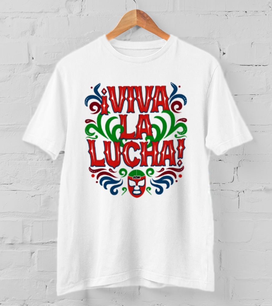 Viva La Lucha Mask Design With Colorful Swirls And Exclamation Marks T-Shirt