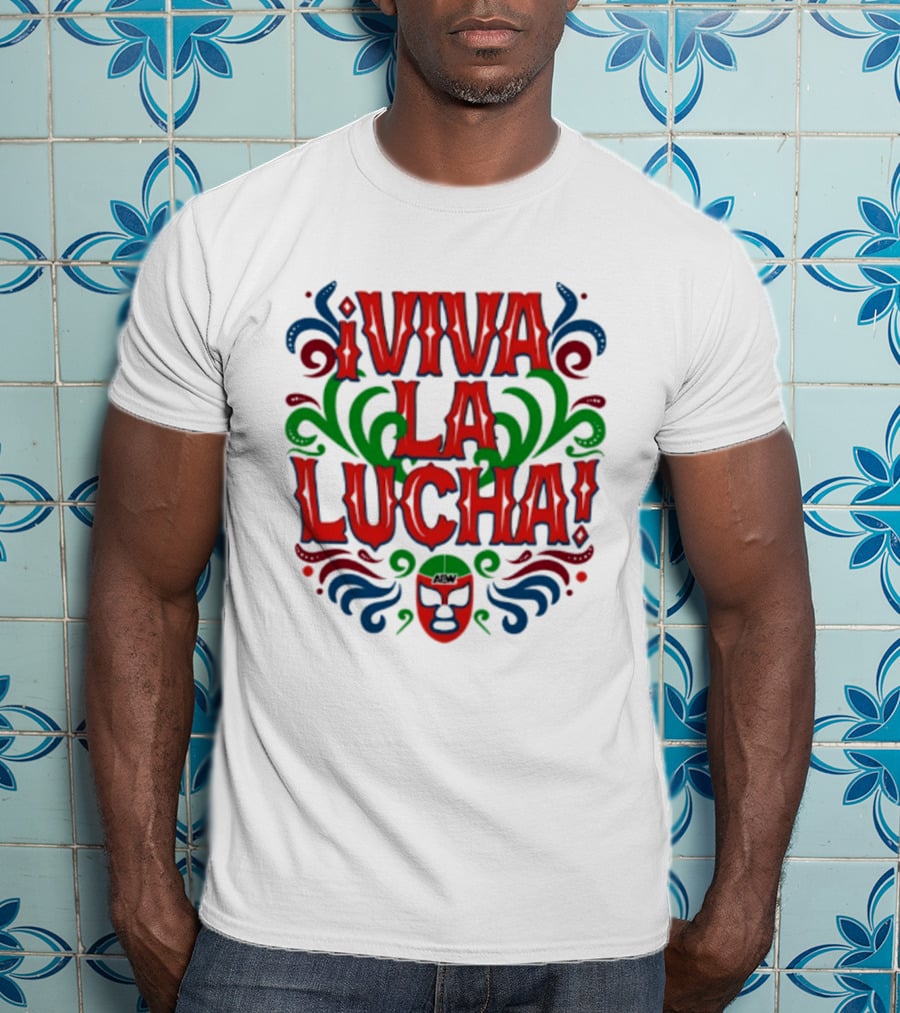 Viva La Lucha Mask Design With Colorful Swirls And Exclamation Marks T-Shirt