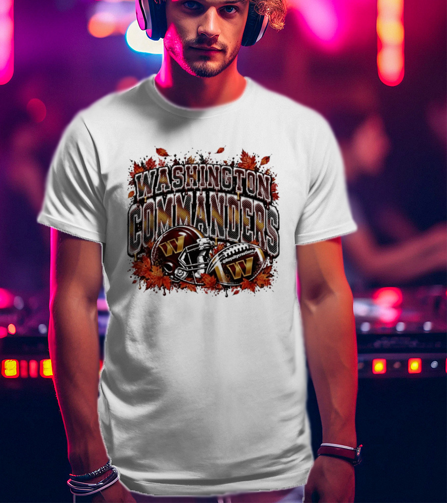 Washington Commanders Football Helmet Autumn Leaves 2026 T-Shirt