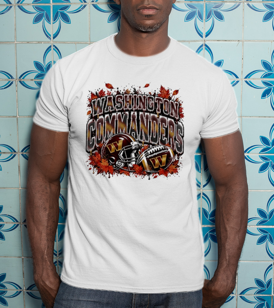 Washington Commanders Football Helmet Autumn Leaves 2026 T-Shirt