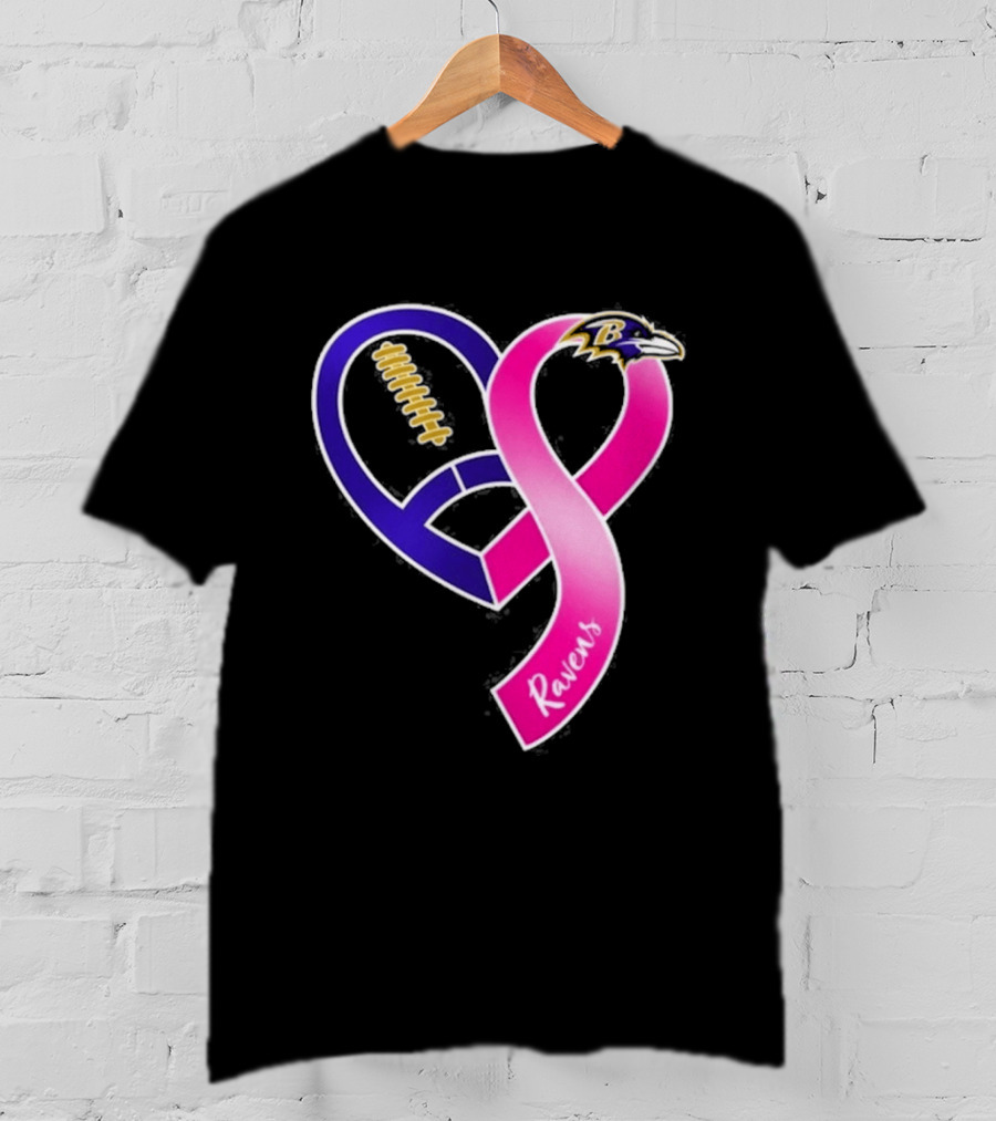 Baltimore Ravens Breast Cancer Awareness Heart Ribbon 2026 T-Shirt