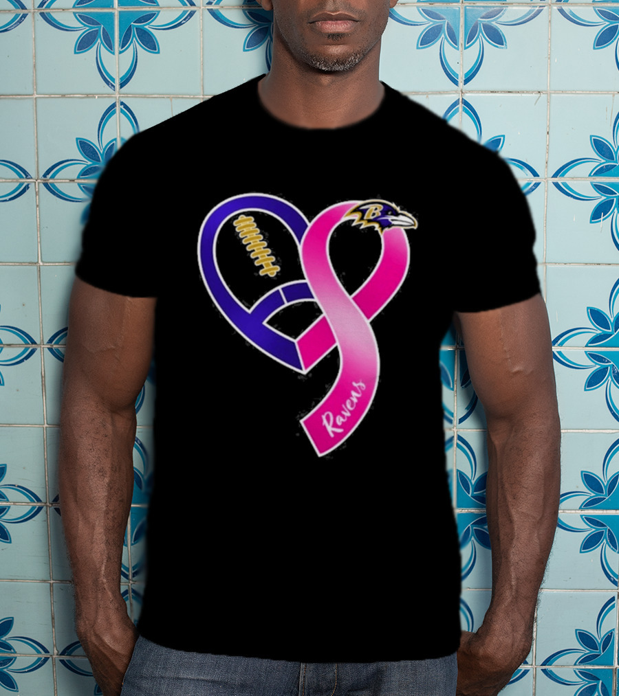 Baltimore Ravens Breast Cancer Awareness Heart Ribbon 2026 T-Shirt