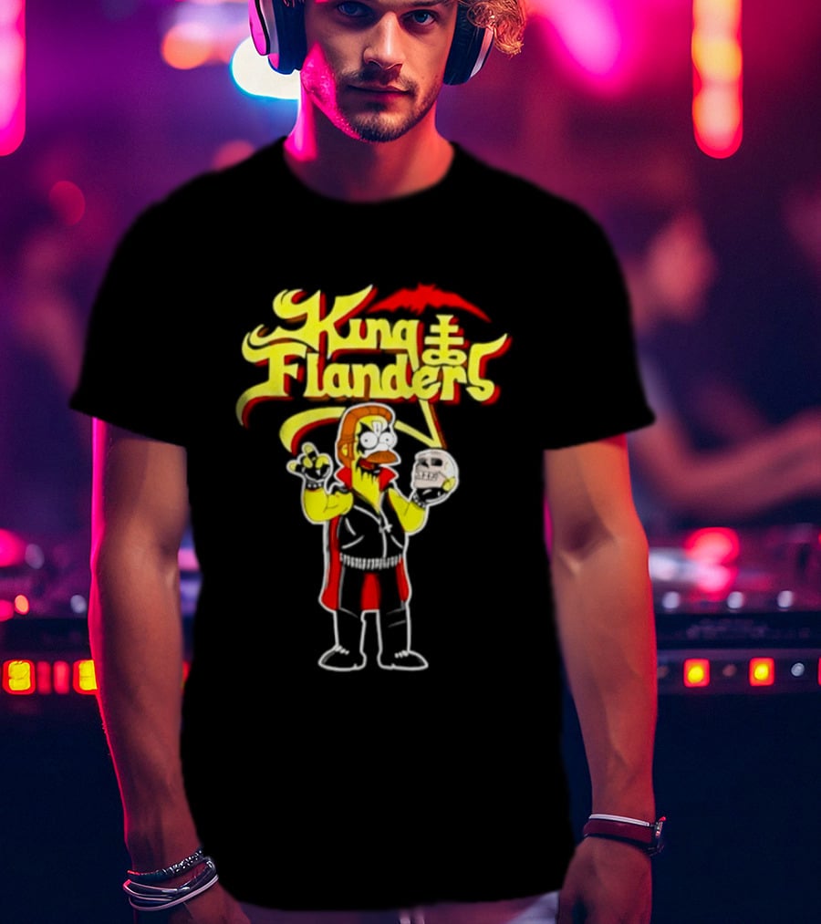 King Flanders Ned Flanders Metal Skull Holding Flowers And Skull T-Shirt