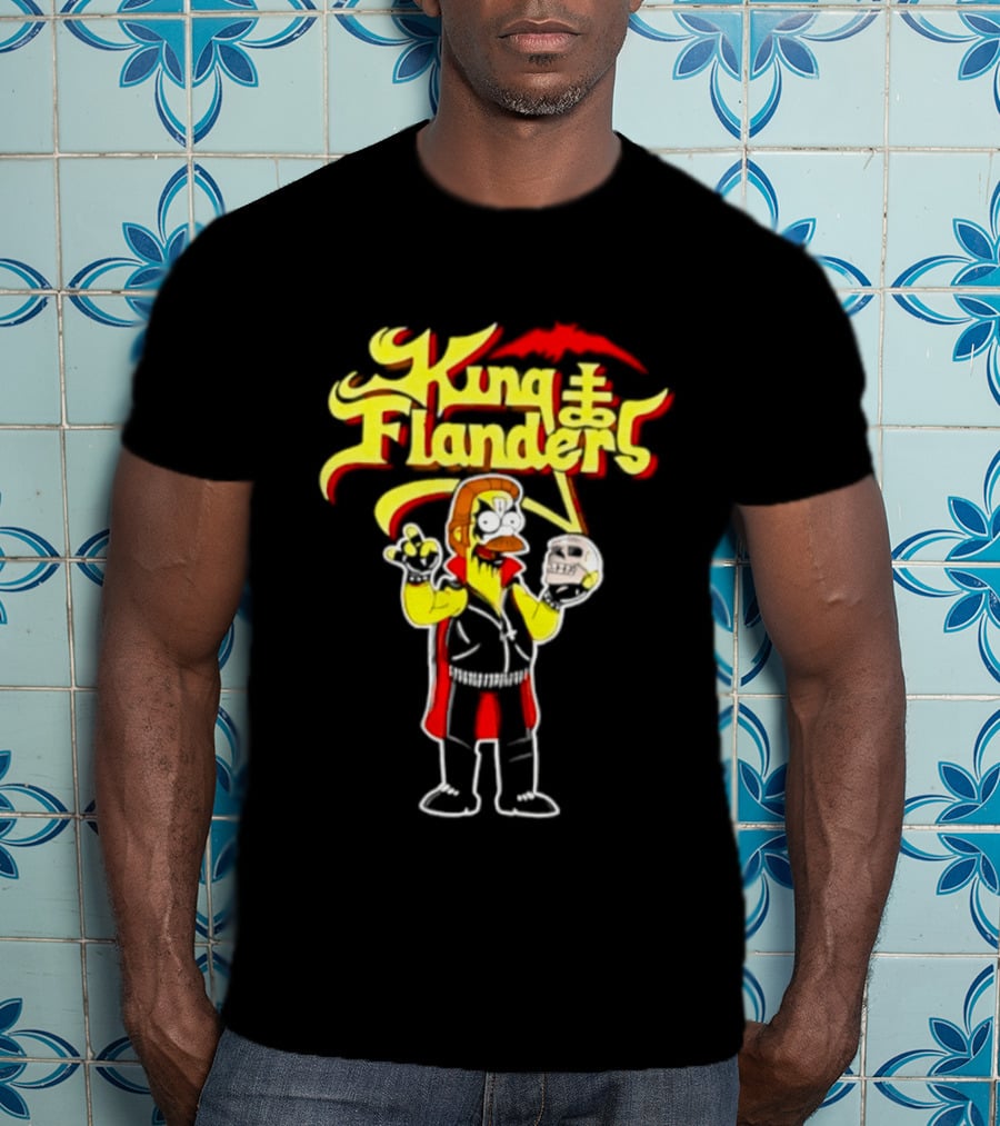 King Flanders Ned Flanders Metal Skull Holding Flowers And Skull T-Shirt