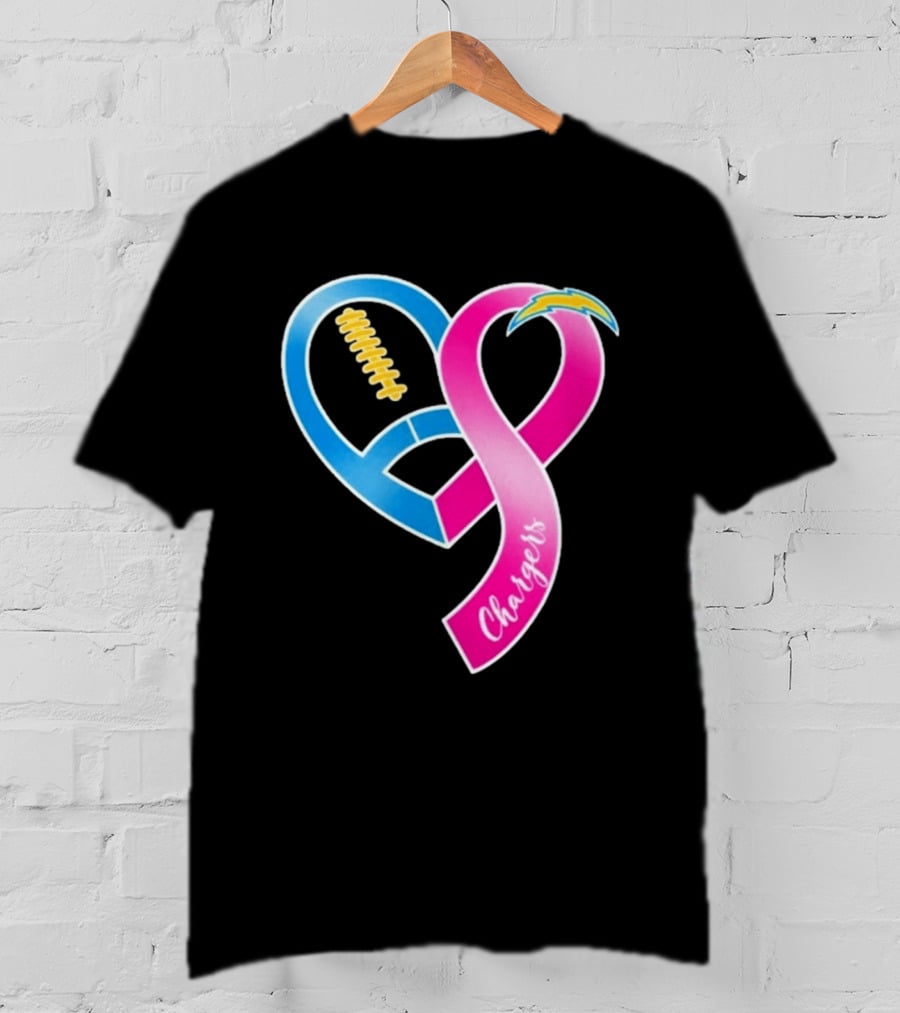 Los Angeles Chargers Breast Cancer Awareness Heart Ribbon 2026 T-Shirt