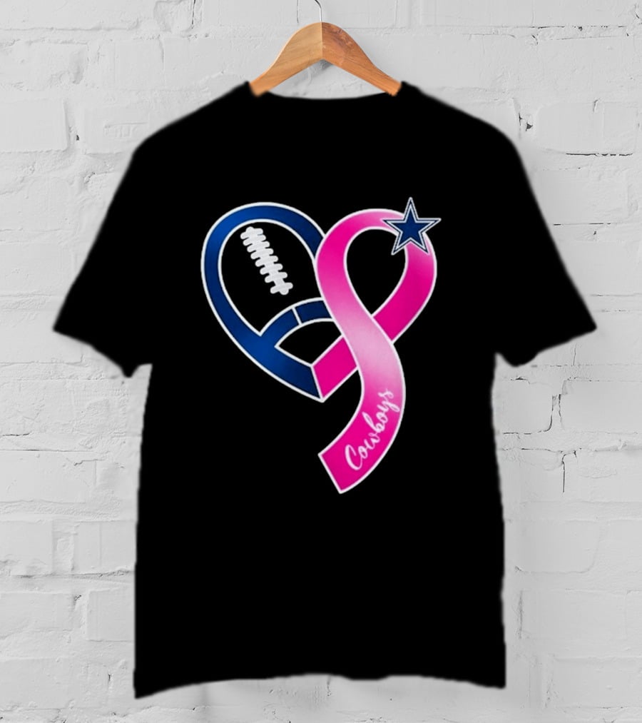 Dallas Cowboys Pink Ribbon Heart Breast Cancer Awareness 2026 T-Shirt