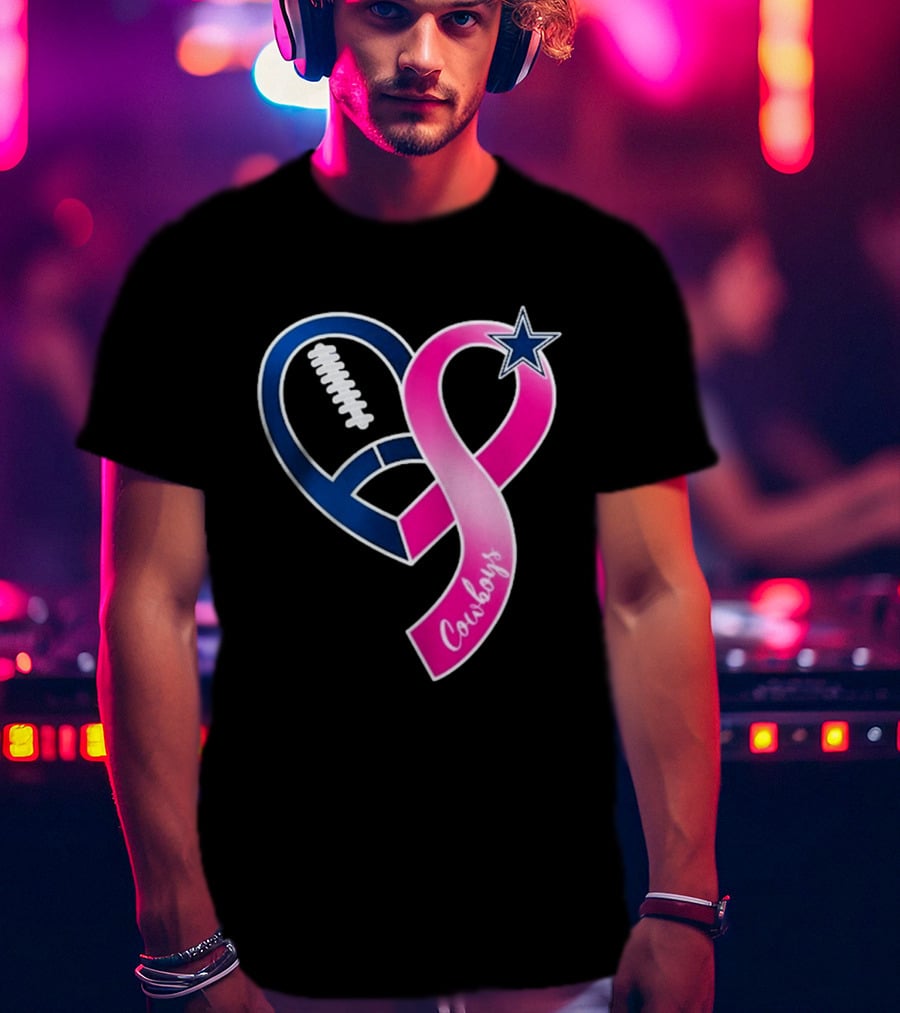Dallas Cowboys Pink Ribbon Heart Breast Cancer Awareness 2026 T-Shirt