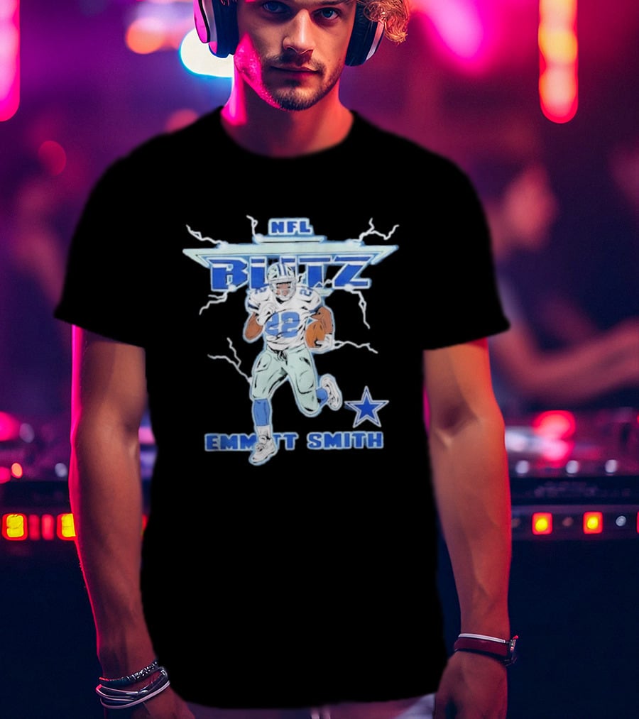 NFL Blitz Emmitt Smith Dallas Cowboys Lightning Star T-Shirt