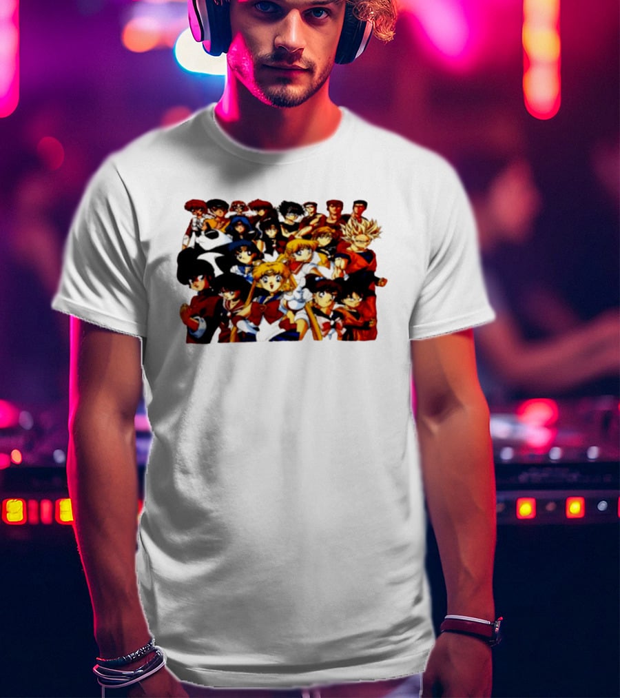 Anime Collage 9 Cartoon Sailor Moon Dragon Ball Z Characters T-Shirt