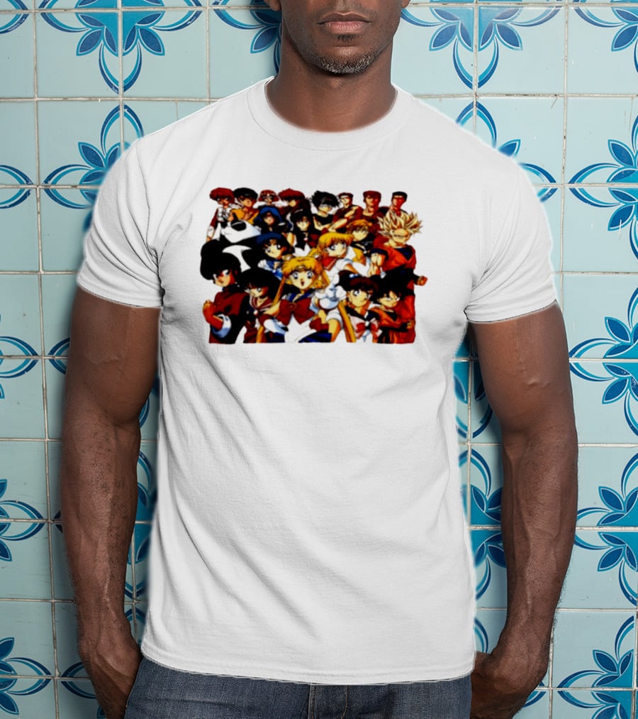 Anime Collage 9 Cartoon Sailor Moon Dragon Ball Z Characters T-Shirt