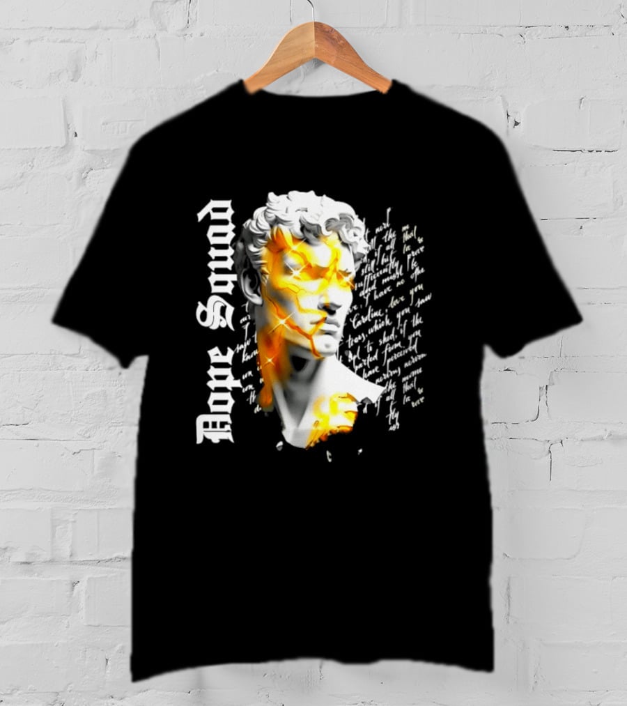 Dope Squad Greek Statue Golden Cracks Text Overlay T-Shirt