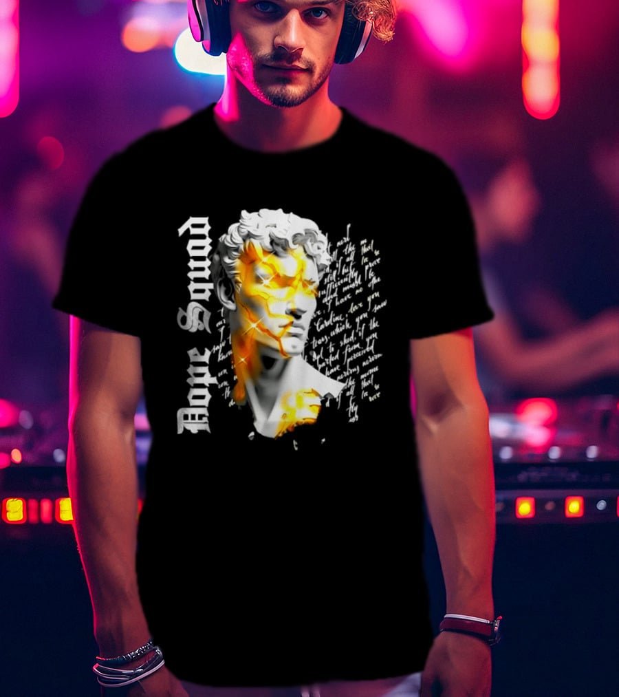 Dope Squad Greek Statue Golden Cracks Text Overlay T-Shirt