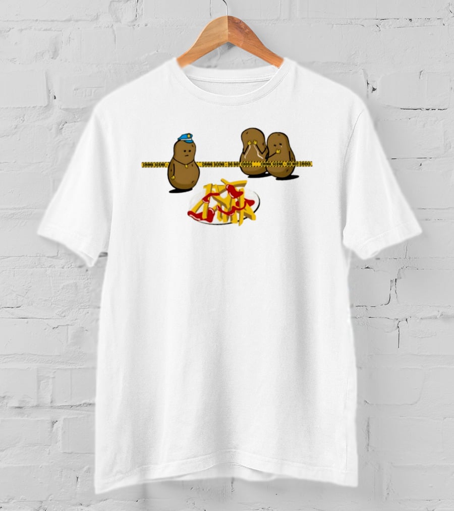 Crime Scene Do Not Cross Potato Fries Funny Cartoon Mash Up T-Shirt