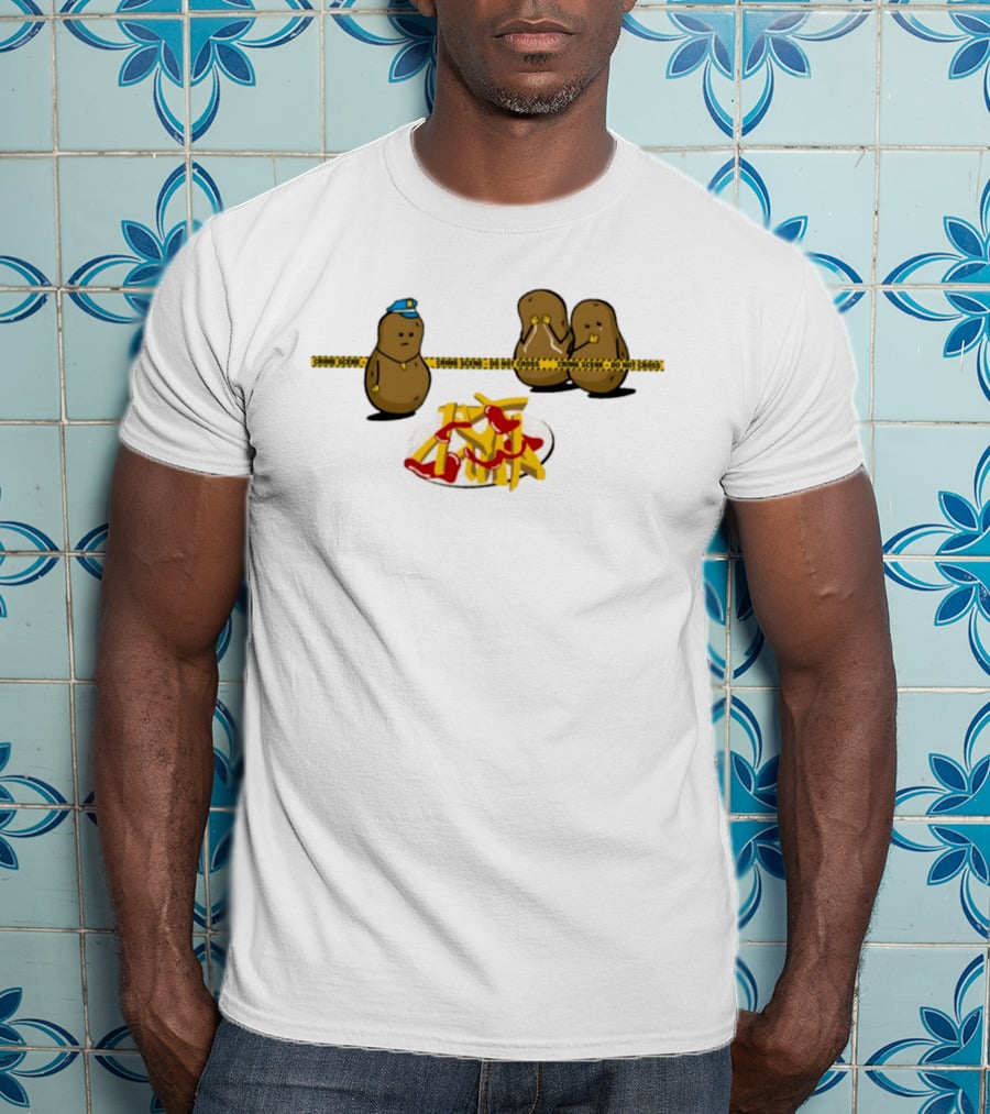 Crime Scene Do Not Cross Potato Fries Funny Cartoon Mash Up T-Shirt