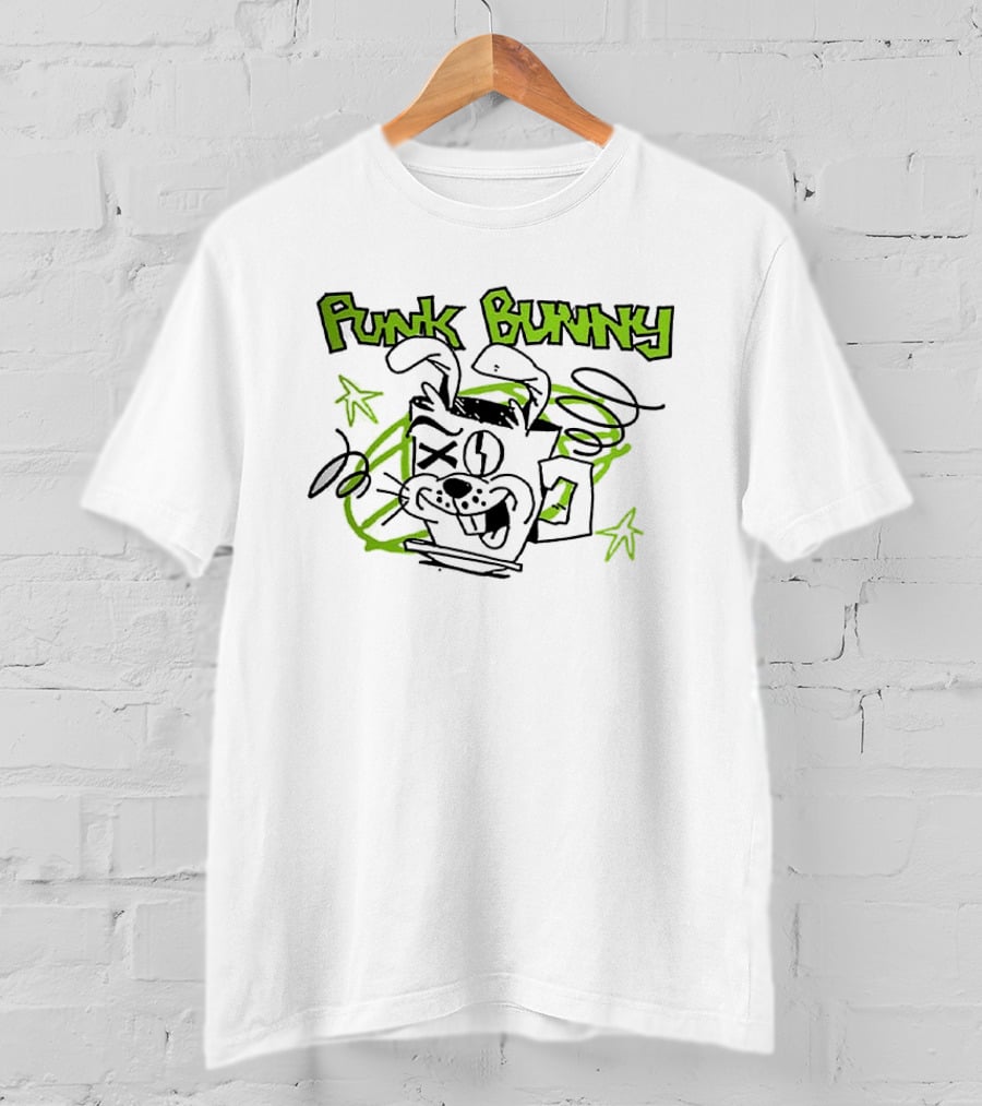 Punk Bunny Coffee Green Day Style Spiral Stars T-Shirt