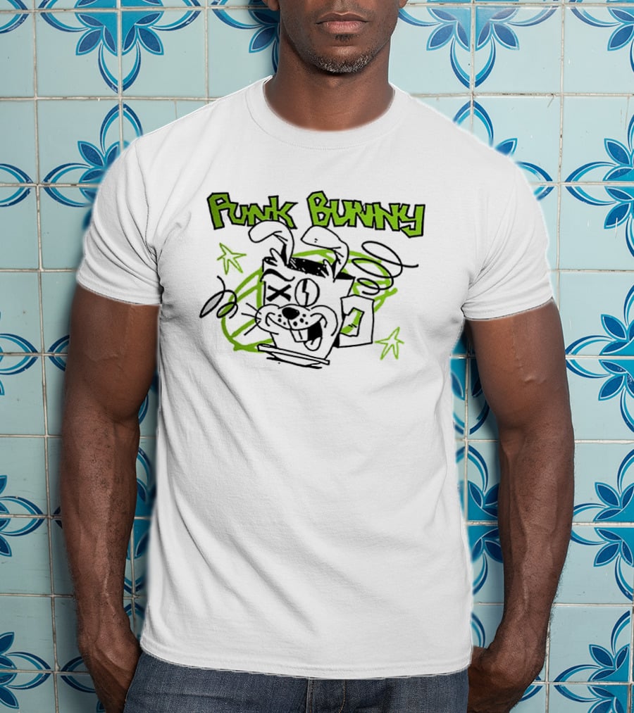 Punk Bunny Coffee Green Day Style Spiral Stars T-Shirt