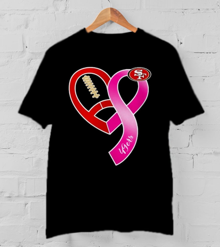 San Francisco 49ers Pink Ribbon Heart Breast Cancer Awareness 2026 T-Shirt