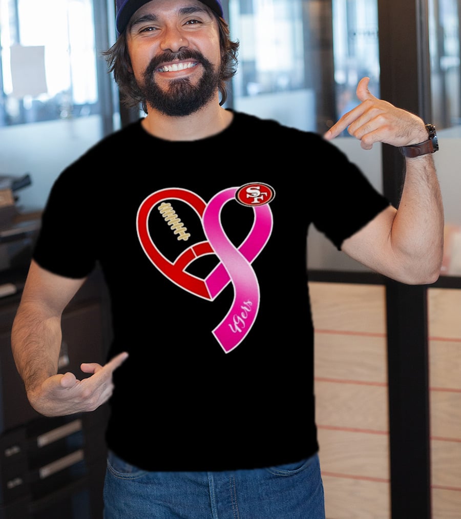 San Francisco 49ers Pink Ribbon Heart Breast Cancer Awareness 2026 T-Shirt
