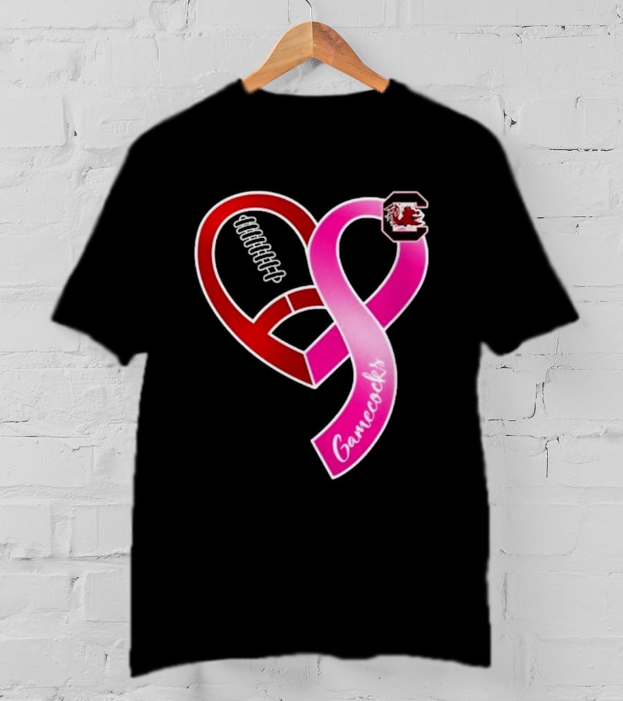 South Carolina Gamecocks Breast Cancer Awareness Ribbon Heart 2026 T-Shirt