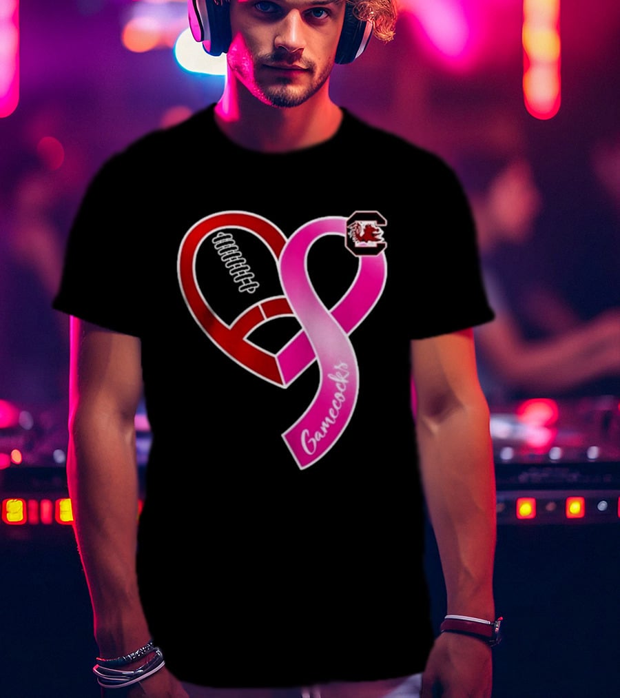 South Carolina Gamecocks Breast Cancer Awareness Ribbon Heart 2026 T-Shirt