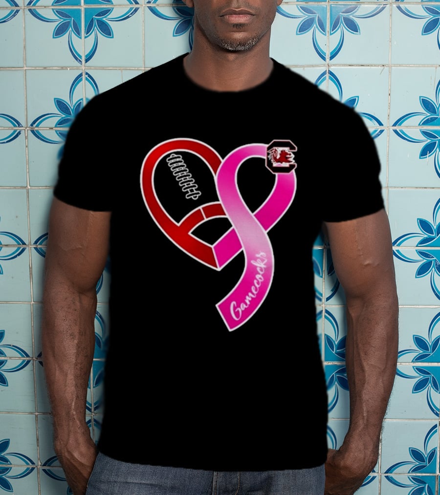 South Carolina Gamecocks Breast Cancer Awareness Ribbon Heart 2026 T-Shirt