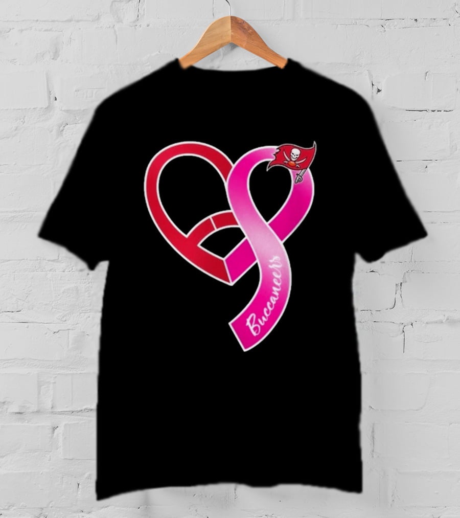 Tampa Bay Buccaneers Heart Ribbon Breast Cancer Awareness 2026 Flag T-Shirt