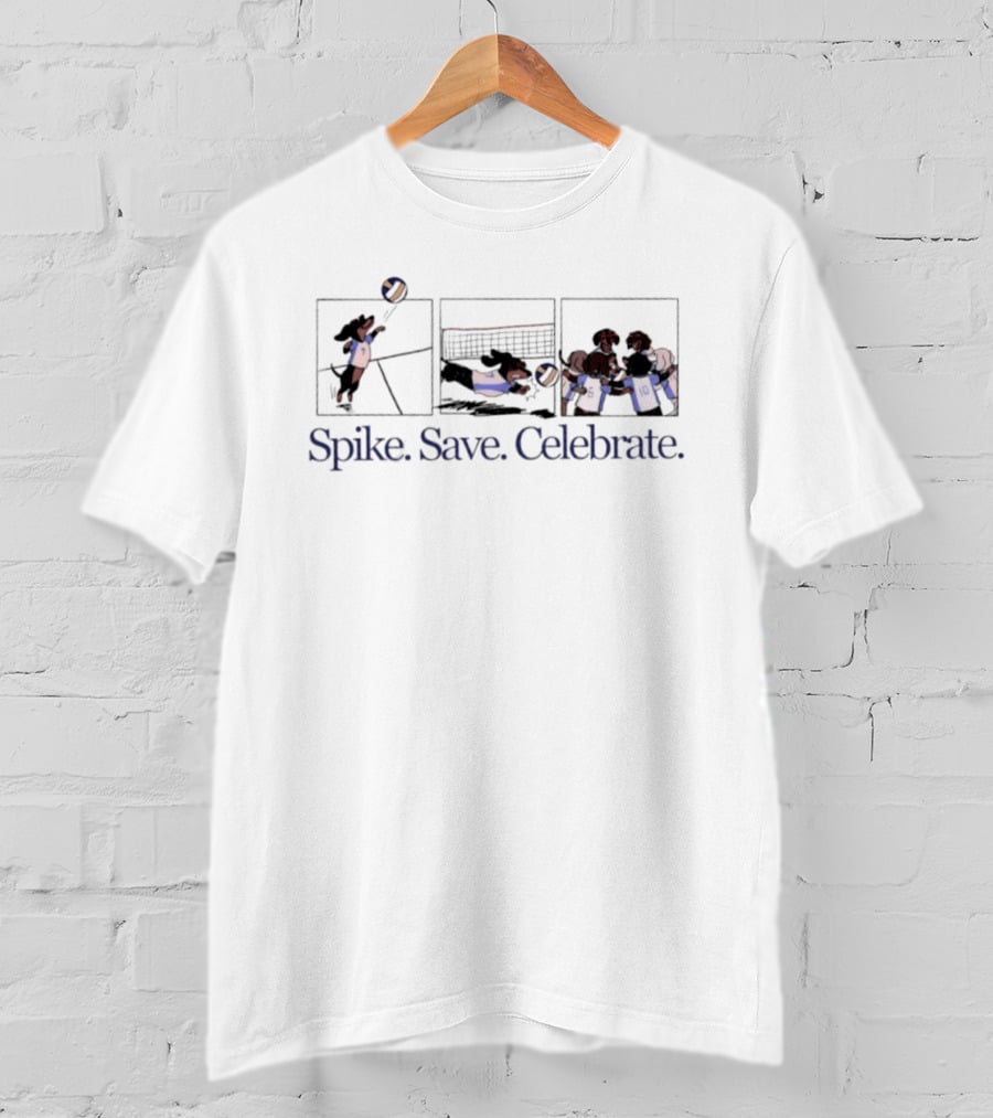 Spike Save Celebrate Dachshund Volleyball Comic Panels T-Shirt