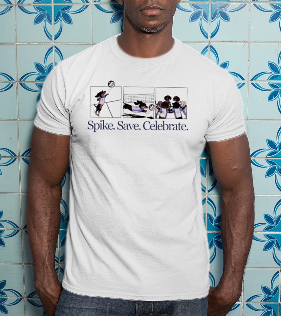 Spike Save Celebrate Dachshund Volleyball Comic Panels T-Shirt