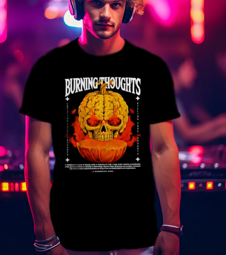 Burning Thoughts Halloween Skull Pumpkin Fire Poem T-Shirt